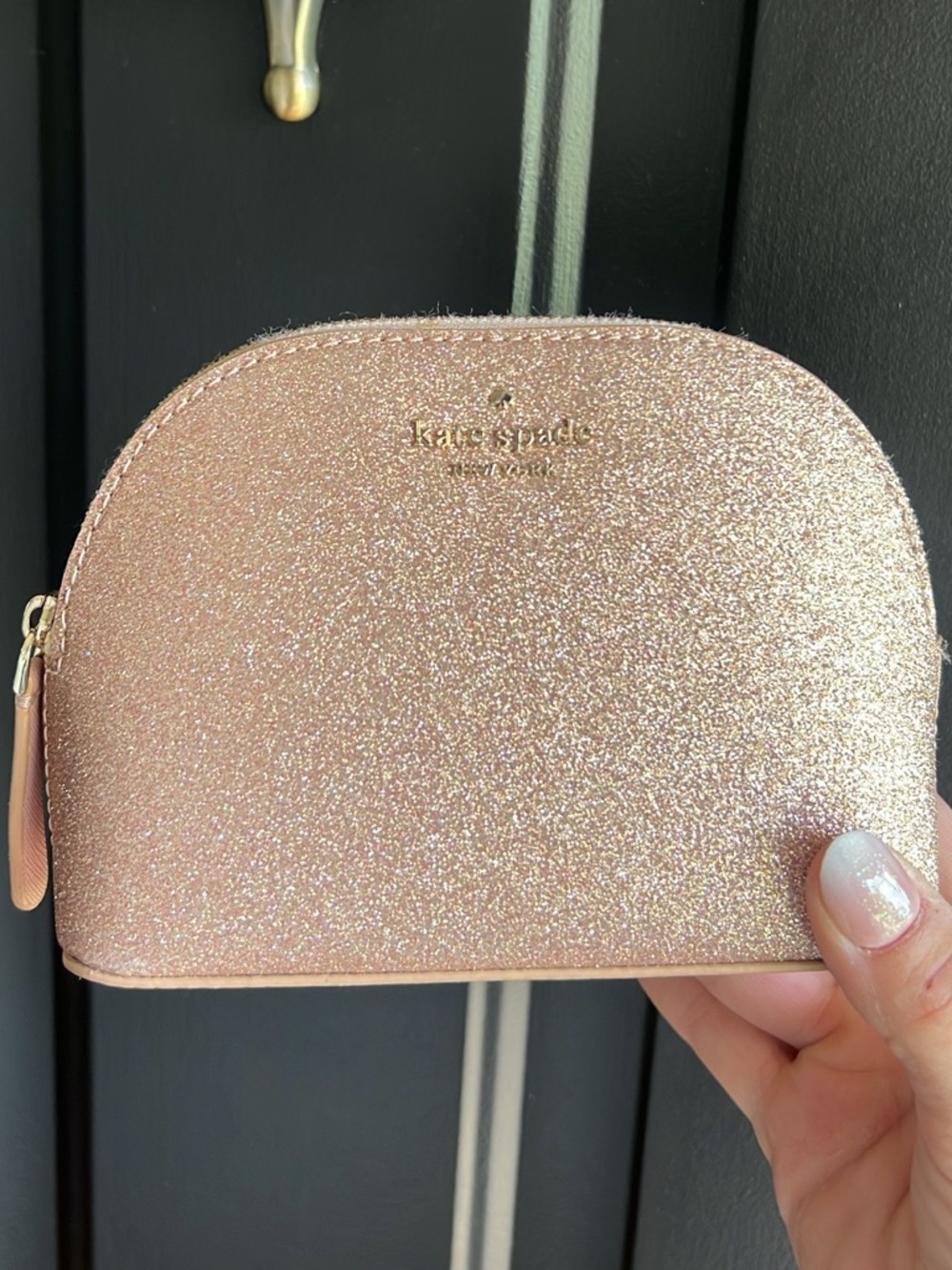 Kate Spade Glitter Rose Gold Dome Cosmetic Case - Zipper pouch
